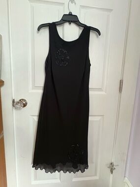 Black Sleeveless Evening Dress with Beaded Accents